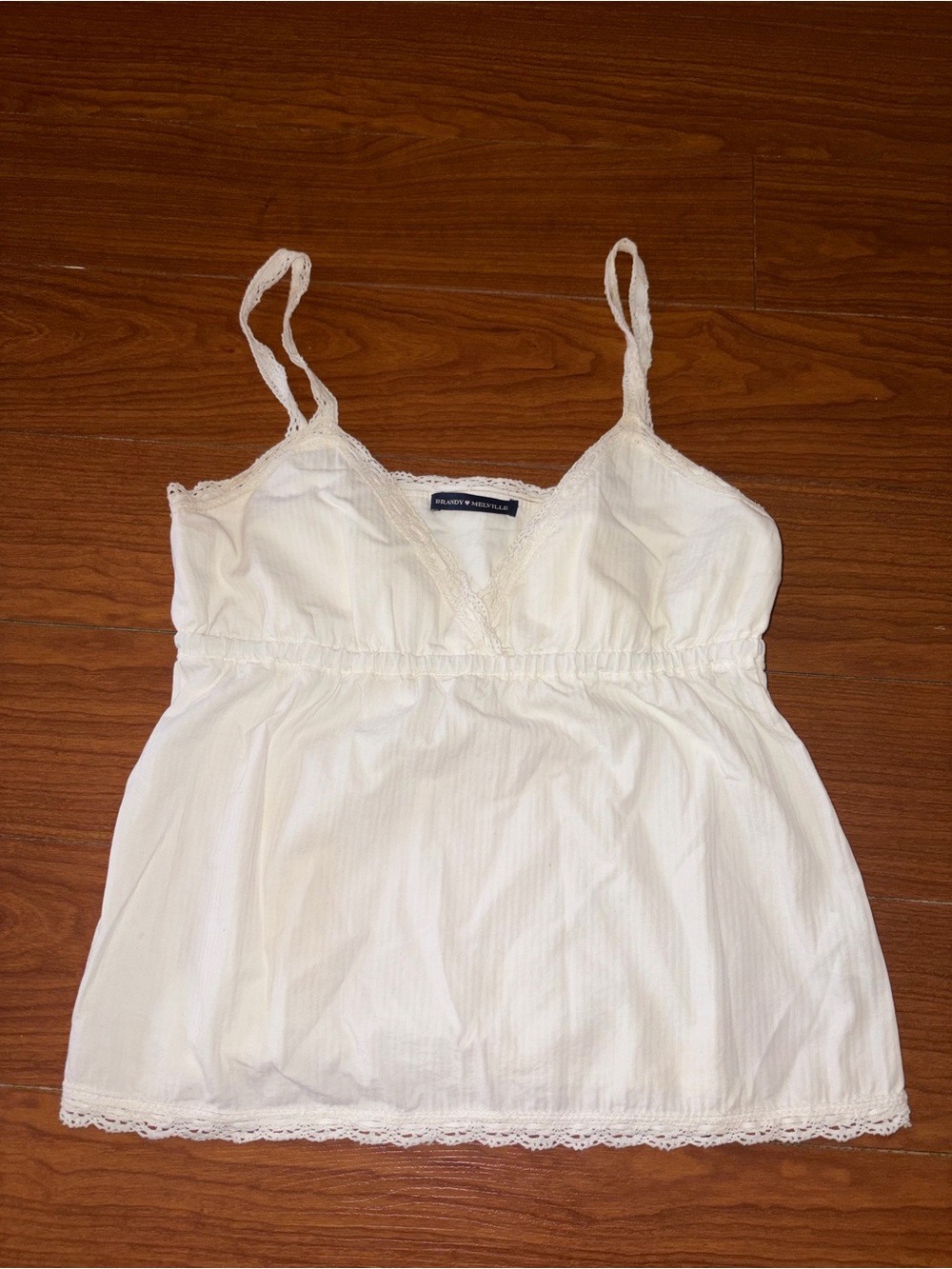 Brandy Melville White Lace-Trim Spaghetti Strap Cami